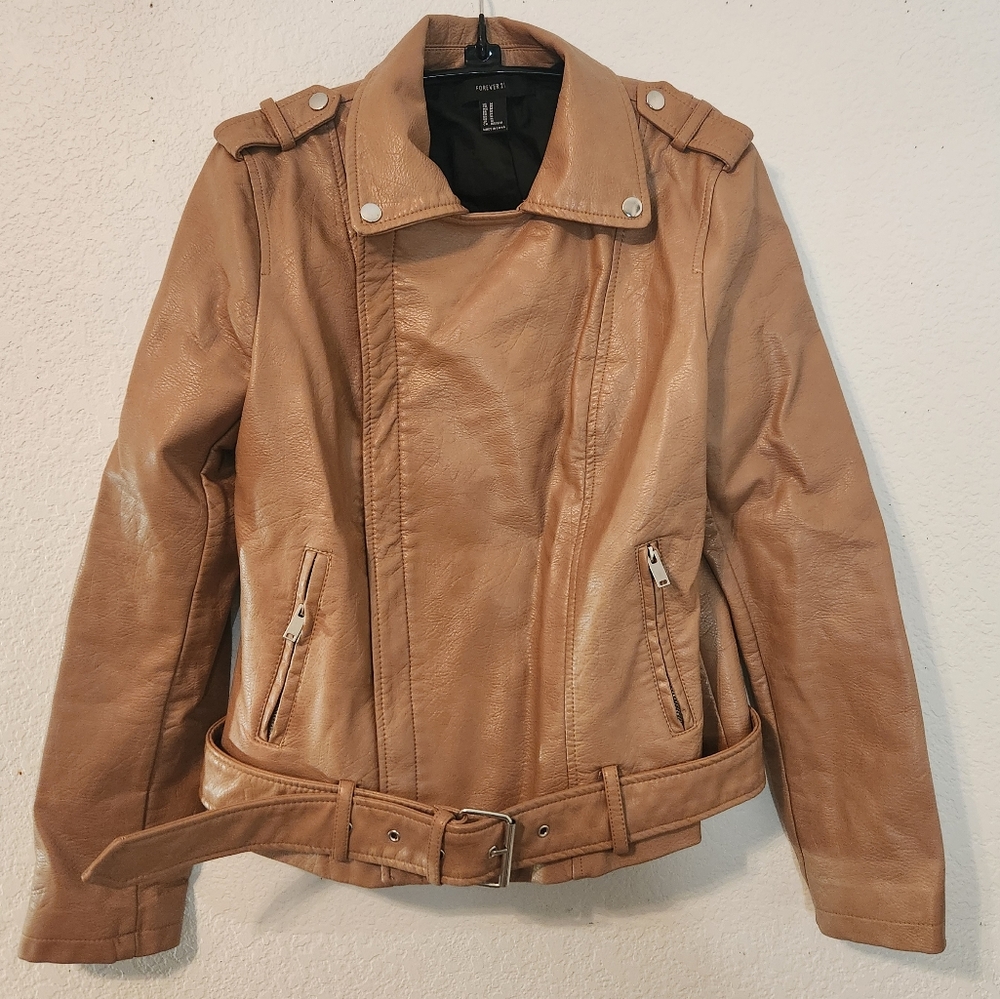 Forever 21 Beige‎ Tan Faux Leather Jacket, Size M